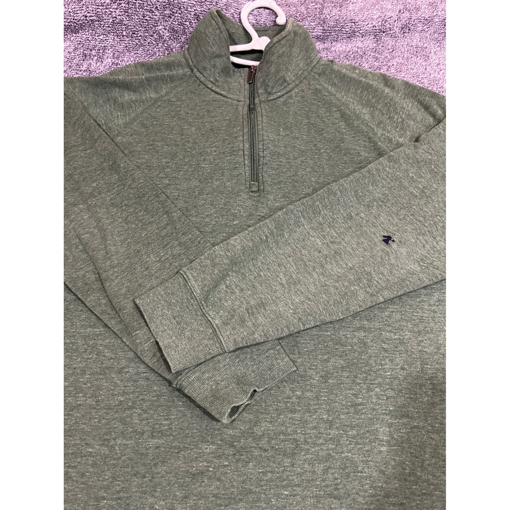 LL Bean Mens Quarter Zip Pullover Sweater Green Heather Slightly Fitted Medium